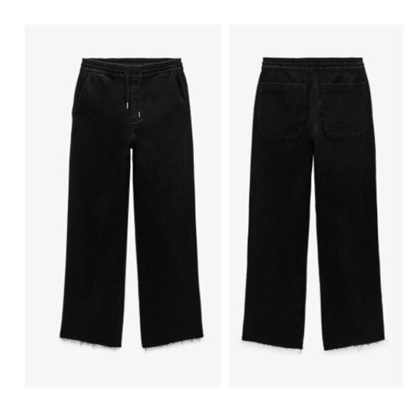 NWT ZARA The Jogger Wide Leg Pants Trousers Sweatpants Raw Hem OVERSIZED XS - Picture 2 of 14